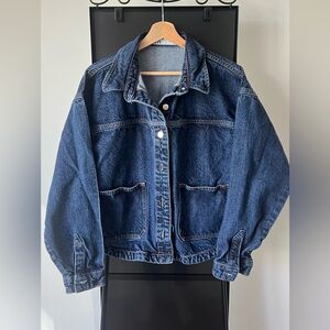 Zara Medium Wash Cropped Oversized Denim Jacket